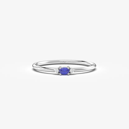 10K Gold Thin Oval Sapphire and Diamond Ring - 2S84SAP