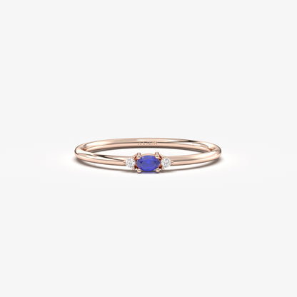 10K Gold Thin Oval Sapphire and Diamond Ring - 2S84SAP