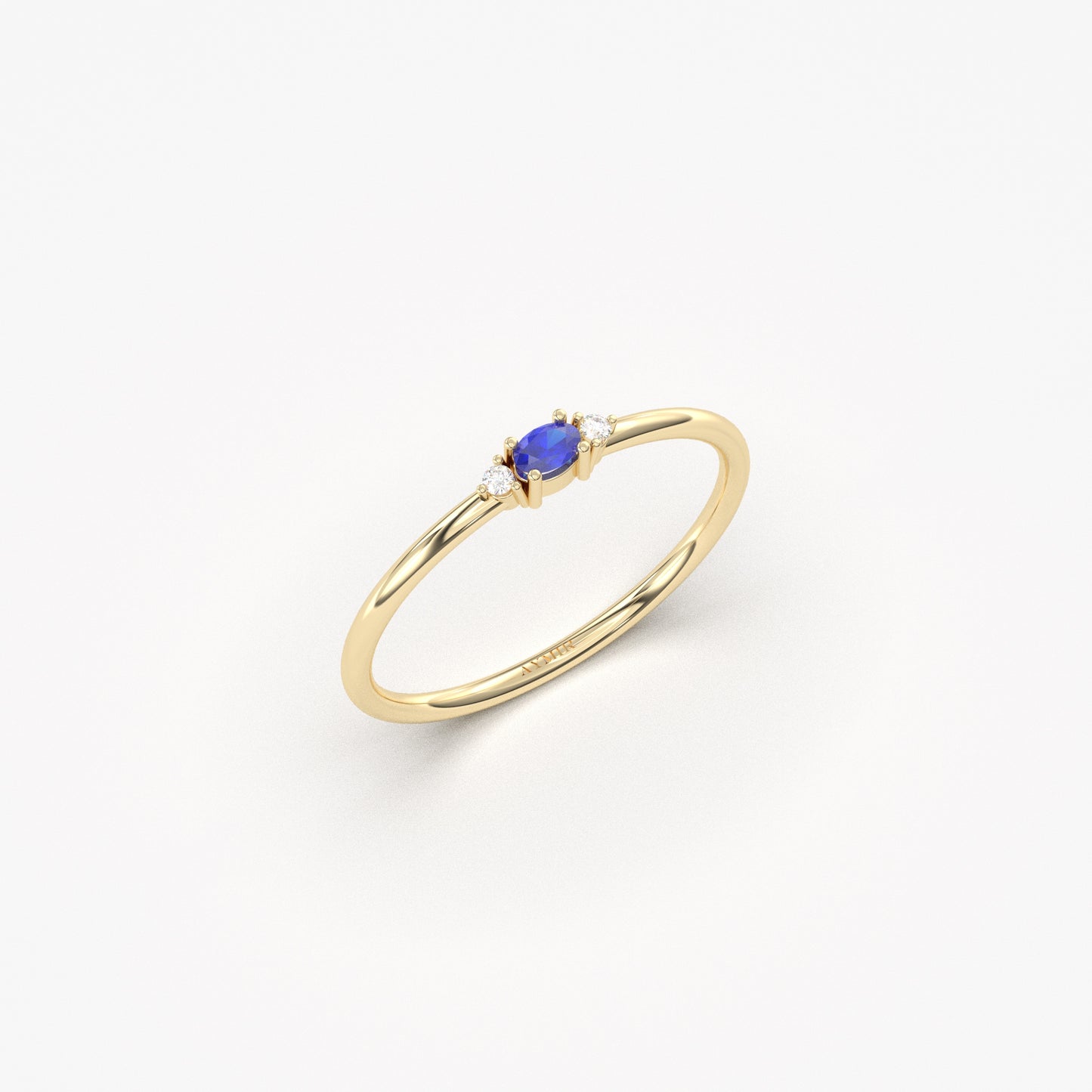 10K Gold Thin Oval Sapphire and Diamond Ring - 2S84SAP