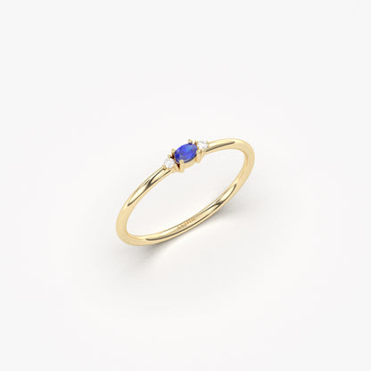 10K Gold Thin Oval Sapphire and Diamond Ring - 2S84SAP