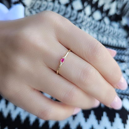 10K Gold Minimalist Oval Ruby and Cz Ring - 2S84RBY