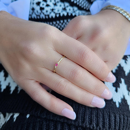 10K Gold Minimalist Oval Ruby and Cz Ring - 2S84RBY