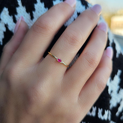 10K Gold Minimalist Oval Ruby and Cz Ring - 2S84RBY