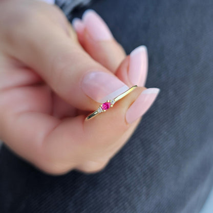 10K Gold Minimalist Oval Ruby and Cz Ring - 2S84RBY