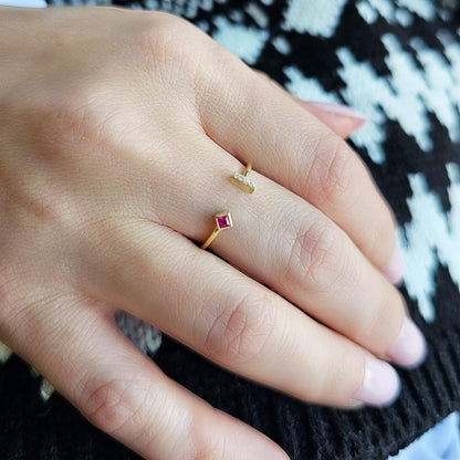 14K Solid Gold Princess Ruby and Diamond Open Ring - 2S174RBY