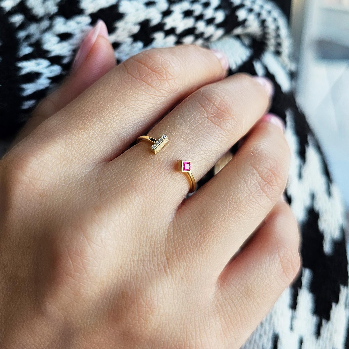 14K Solid Gold Princess Ruby and Diamond Open Ring - 2S174RBY