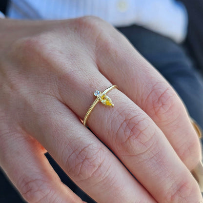 18K Gold Pear Cut Citrine and Cz Ring - 2S294CIT
