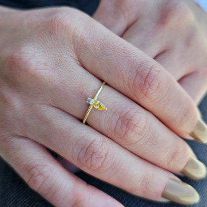 18K Gold Pear Cut Citrine and Cz Ring - 2S294CIT