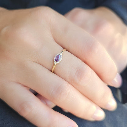 10K Gold Minimalist Marquise Amethyst and Cz Ring - 8S100AME