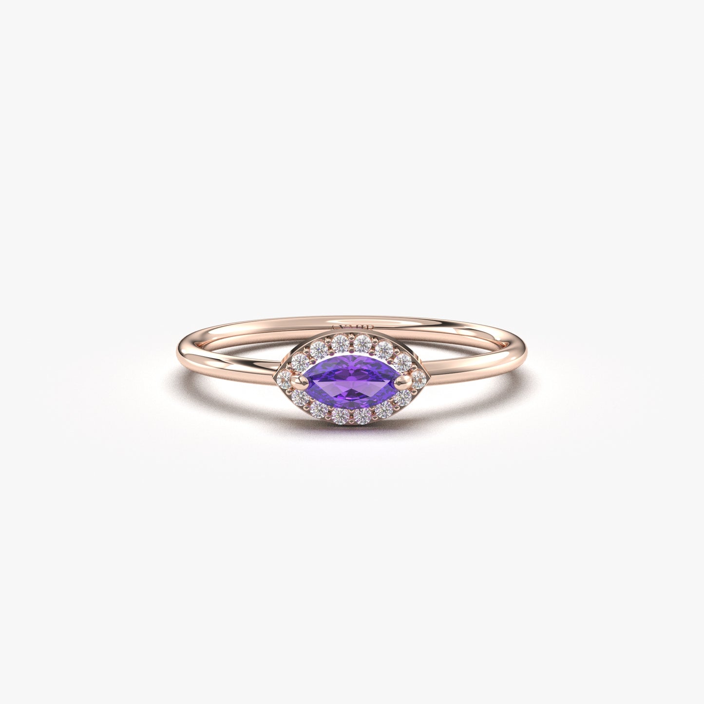 10K Gold Minimalist Marquise Amethyst and Cz Ring - 8S100AME