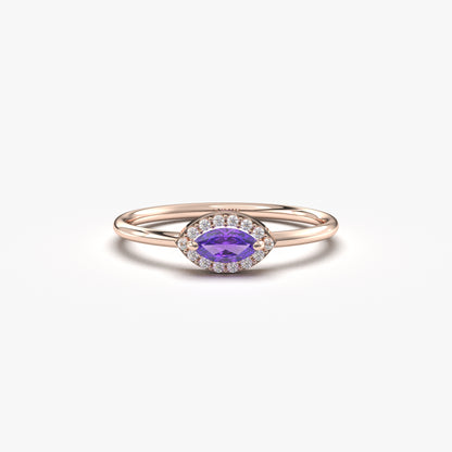 10K Gold Minimalist Marquise Amethyst and Cz Ring - 8S100AME