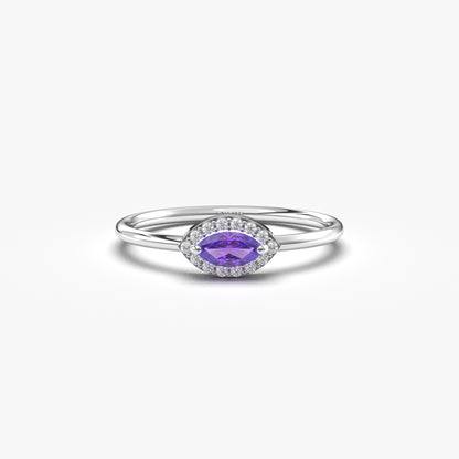 14K Gold Minimalist Marquise Amethyst and Diamond Ring - 8S100AME