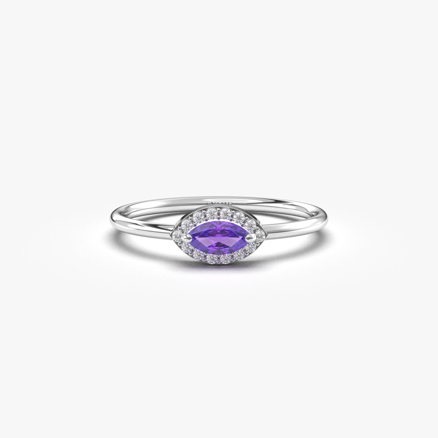10K Gold Minimalist Marquise Amethyst and Cz Ring - 8S100AME