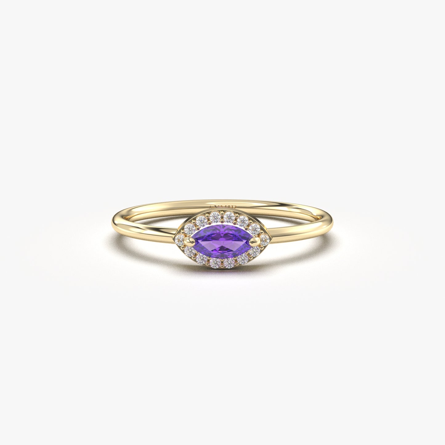 10K Gold Minimalist Marquise Amethyst and Cz Ring - 8S100AME