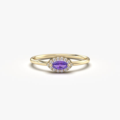 10K Gold Minimalist Marquise Amethyst and Cz Ring - 8S100AME