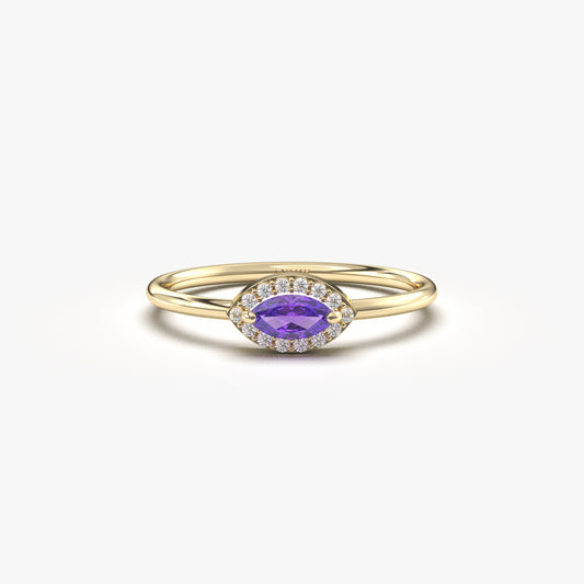 10K Gold Minimalist Marquise Amethyst and Cz Ring - 8S100AME