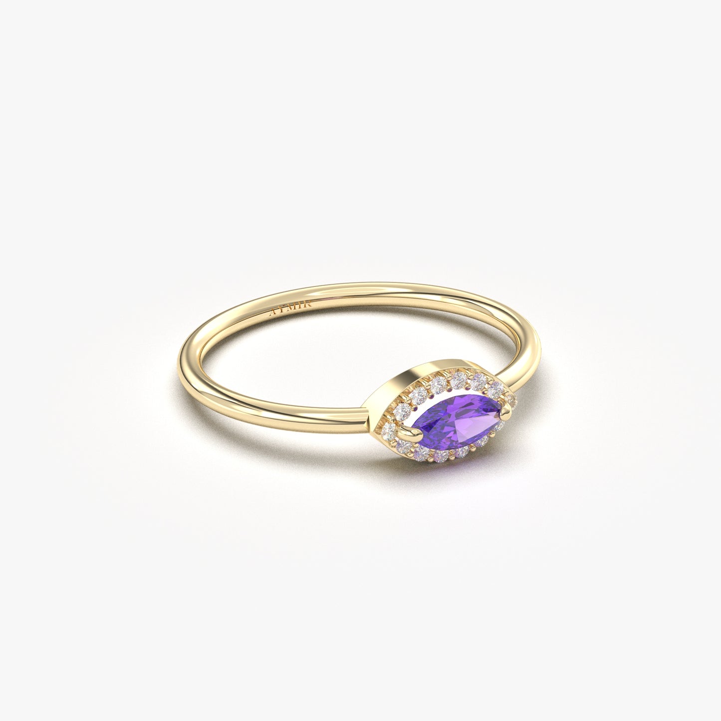 10K Gold Minimalist Marquise Amethyst and Cz Ring - 8S100AME