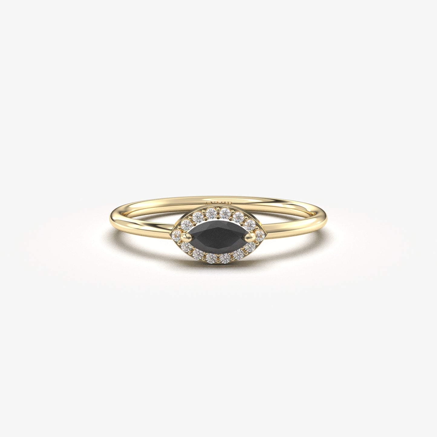 10K Gold Dainty Marquise Black Onyx and Cz Ring - 8S100BLK