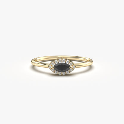 10K Gold Dainty Marquise Black Onyx and Cz Ring - 8S100BLK