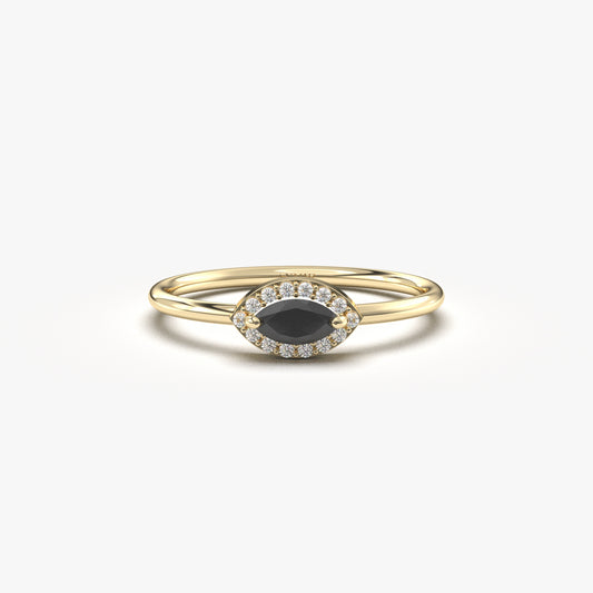 10K Gold Dainty Marquise Black Onyx and Cz Ring - 8S100BLK