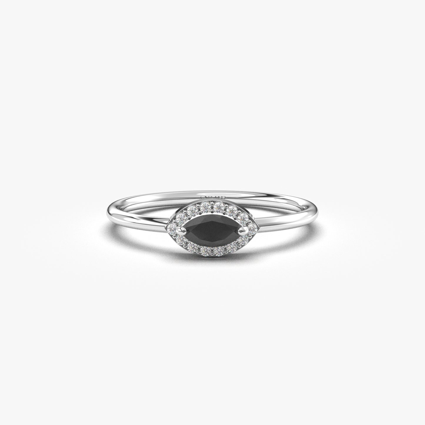 10K Gold Dainty Marquise Black Onyx and Cz Ring - 8S100BLK