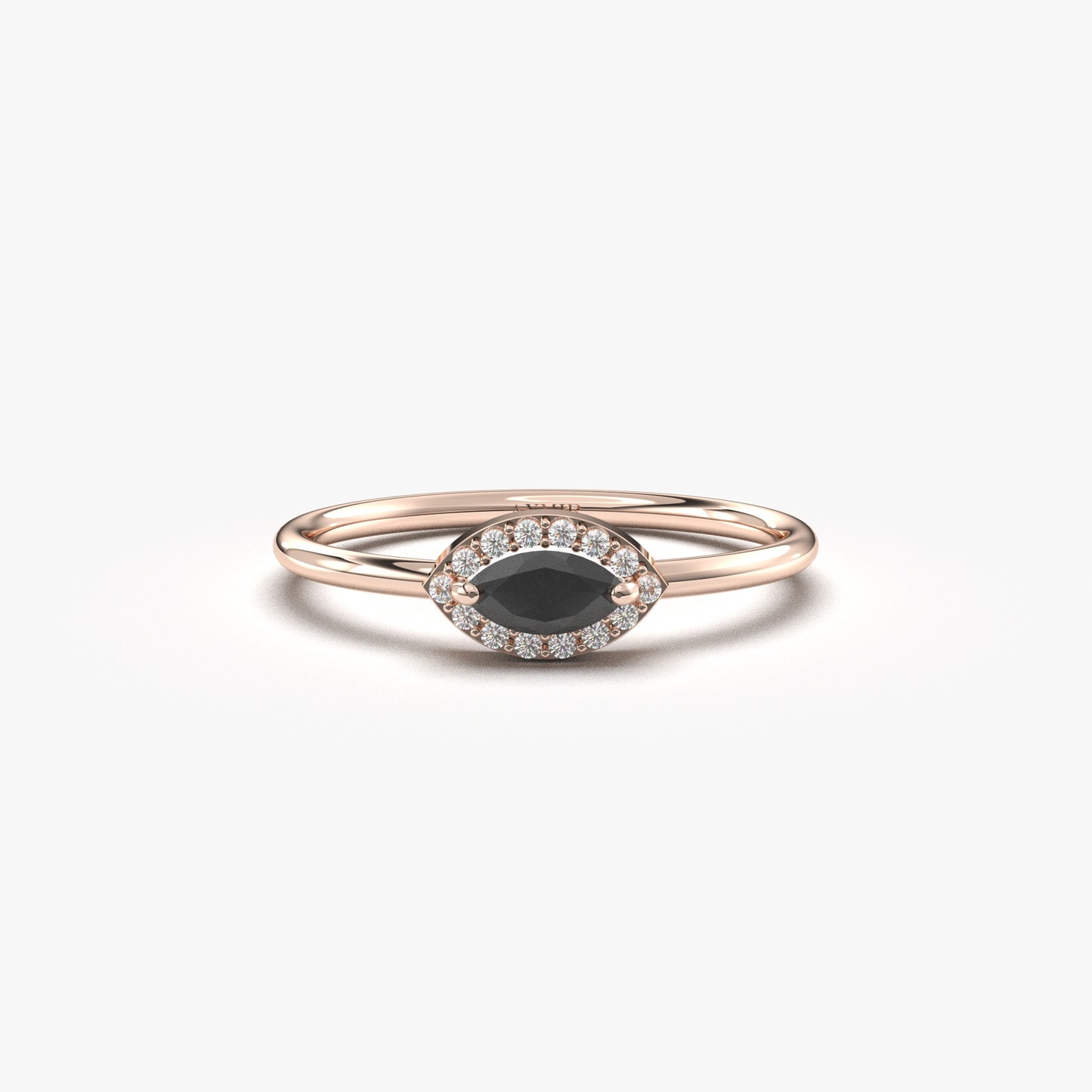 10K Gold Dainty Marquise Black Onyx and Cz Ring - 8S100BLK