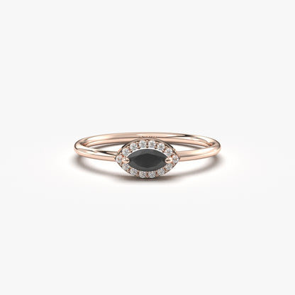 10K Gold Dainty Marquise Black Onyx and Cz Ring - 8S100BLK