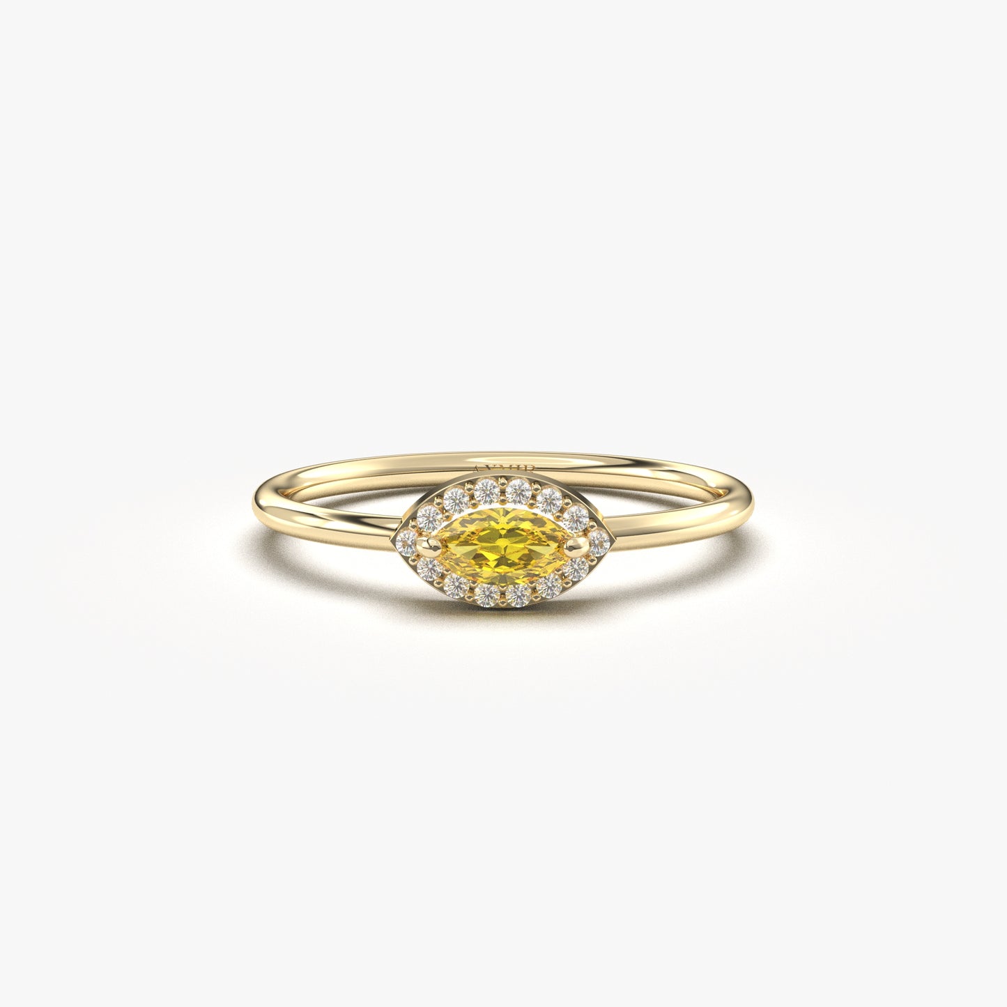14K Gold Dainty Marquise Citrine and Diamond Ring - 8S100CIT