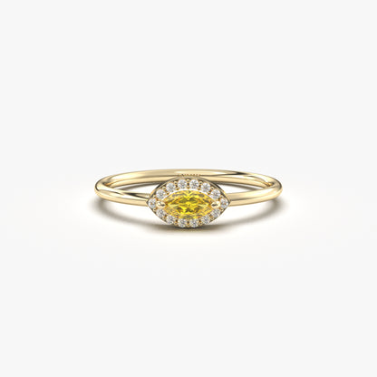 14K Gold Dainty Marquise Citrine and Diamond Ring - 8S100CIT
