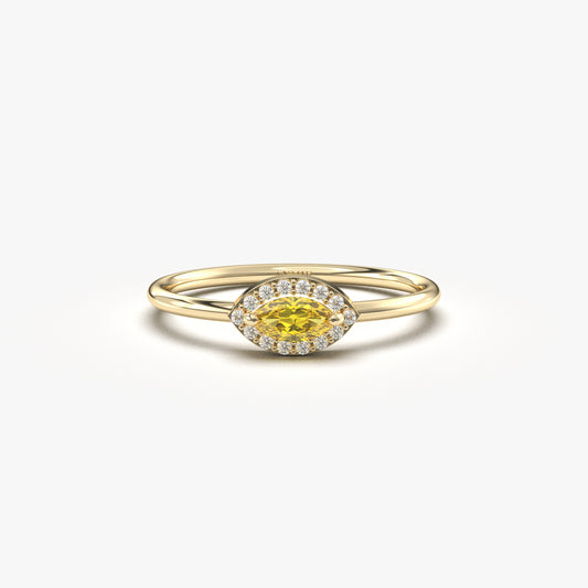 10K Gold Dainty Marquise Citrine and Cz Ring - 8S100CIT