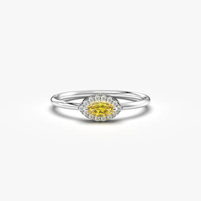 10K Gold Dainty Marquise Citrine and Cz Ring - 8S100CIT