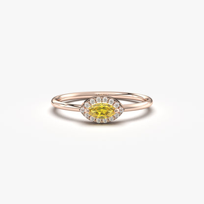 10K Gold Dainty Marquise Citrine and Cz Ring - 8S100CIT