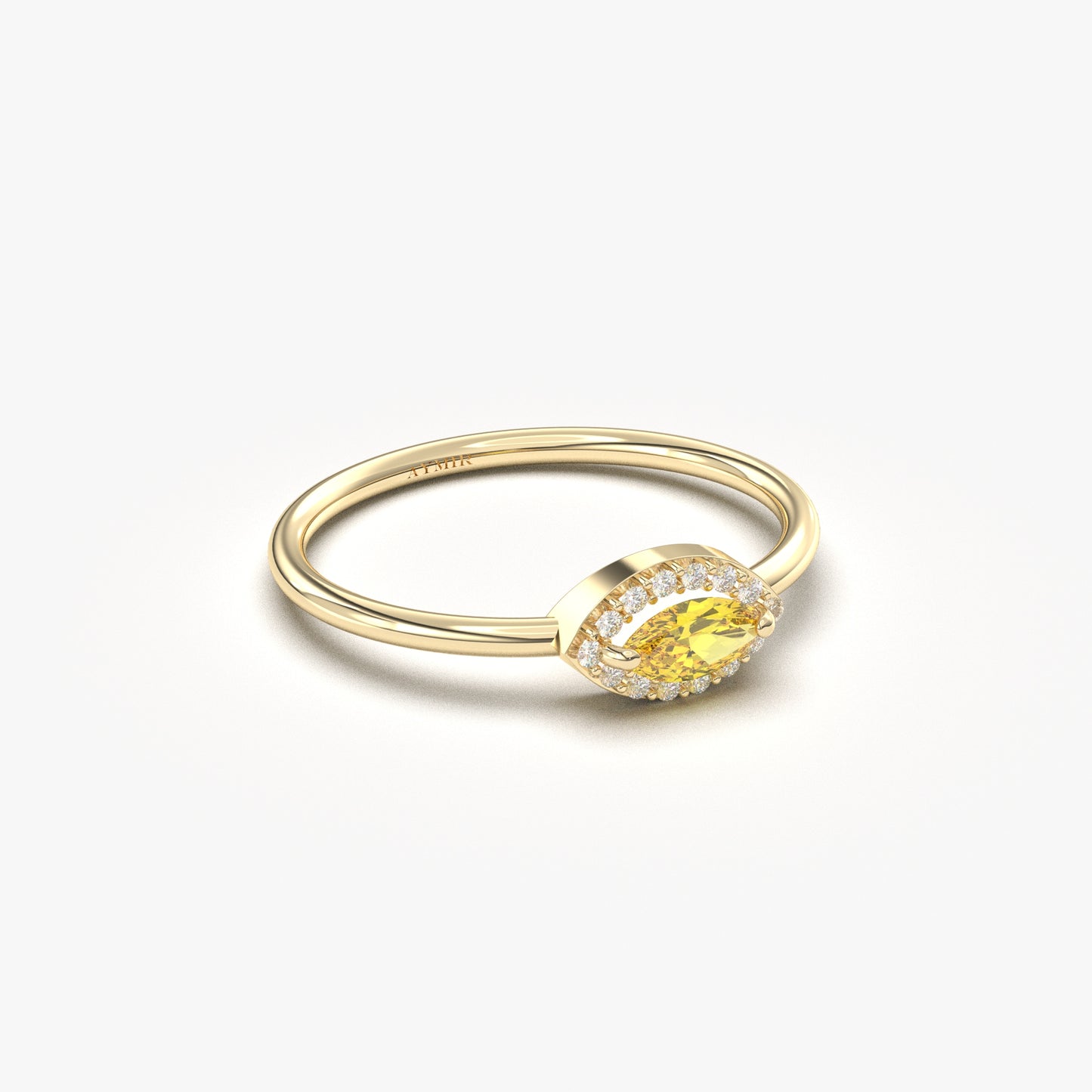 14K Gold Dainty Marquise Citrine and Diamond Ring - 8S100CIT