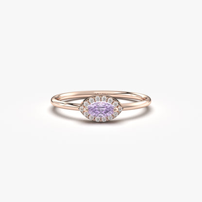 14K Gold Minimalist Marquise Lavender and Diamond Ring - 8S100LAV