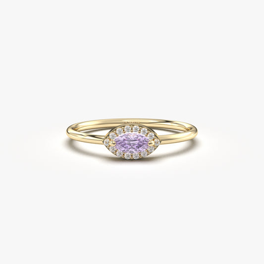 10K Gold Minimalist Marquise Lavender and Cz Ring - 8S100LAV