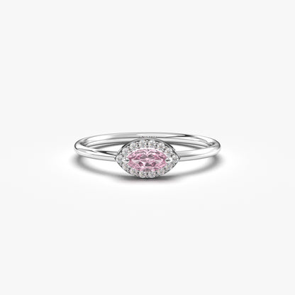 14K Gold Dainty Pink Marquise and Diamond Ring - 8S100PNK