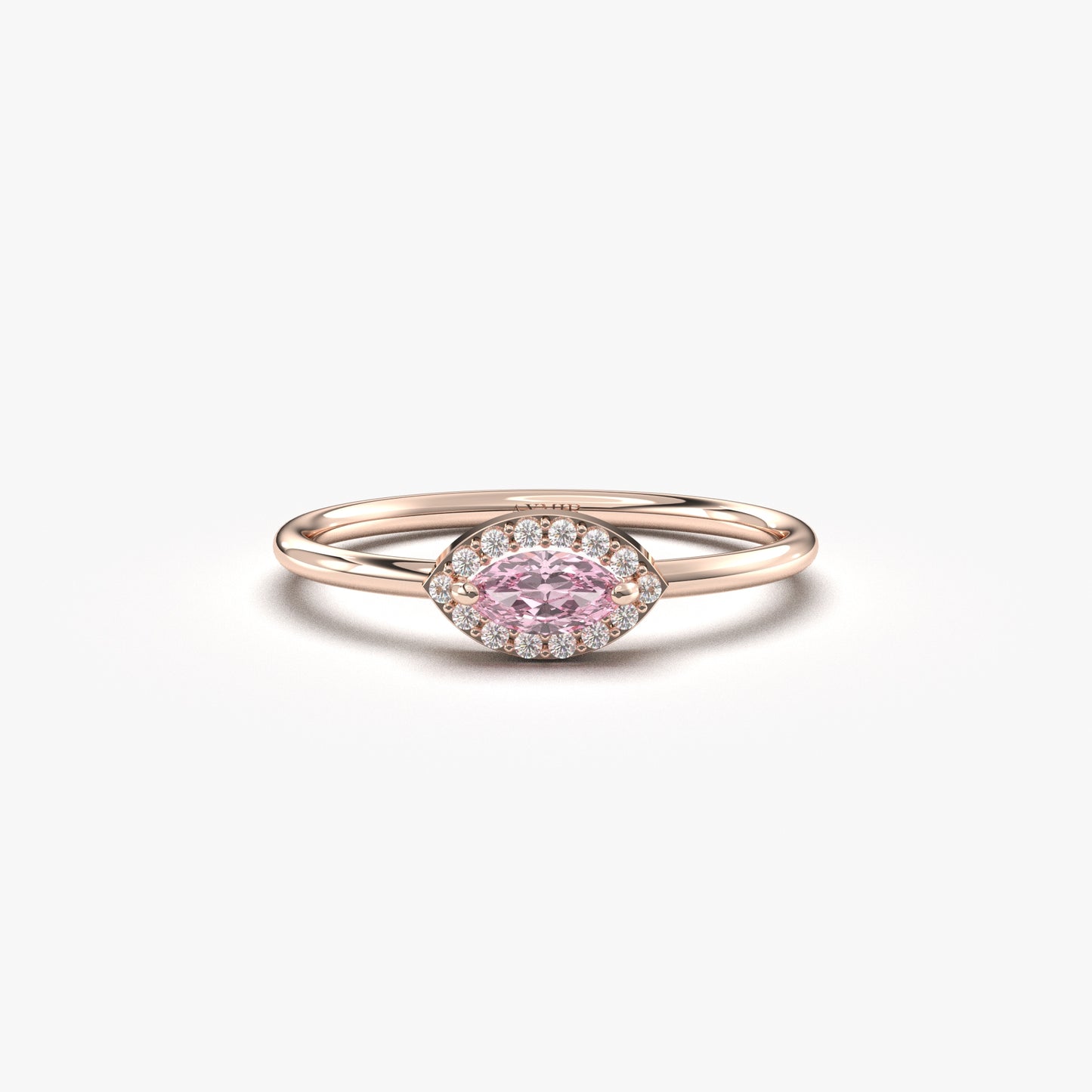 14K Gold Dainty Pink Marquise and Diamond Ring - 8S100PNK