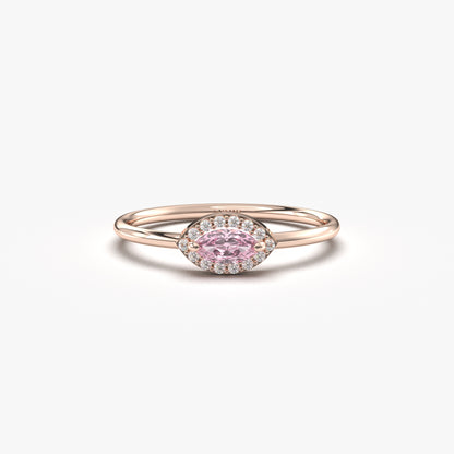 14K Gold Dainty Pink Marquise and Diamond Ring - 8S100PNK