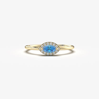 10K Gold Marquise Sky Blue and Cz Ring - 8S100SKY