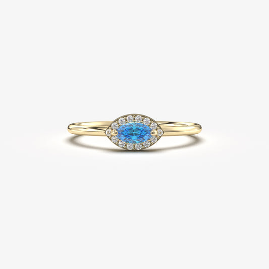10K Gold Marquise Sky Blue and Cz Ring - 8S100SKY