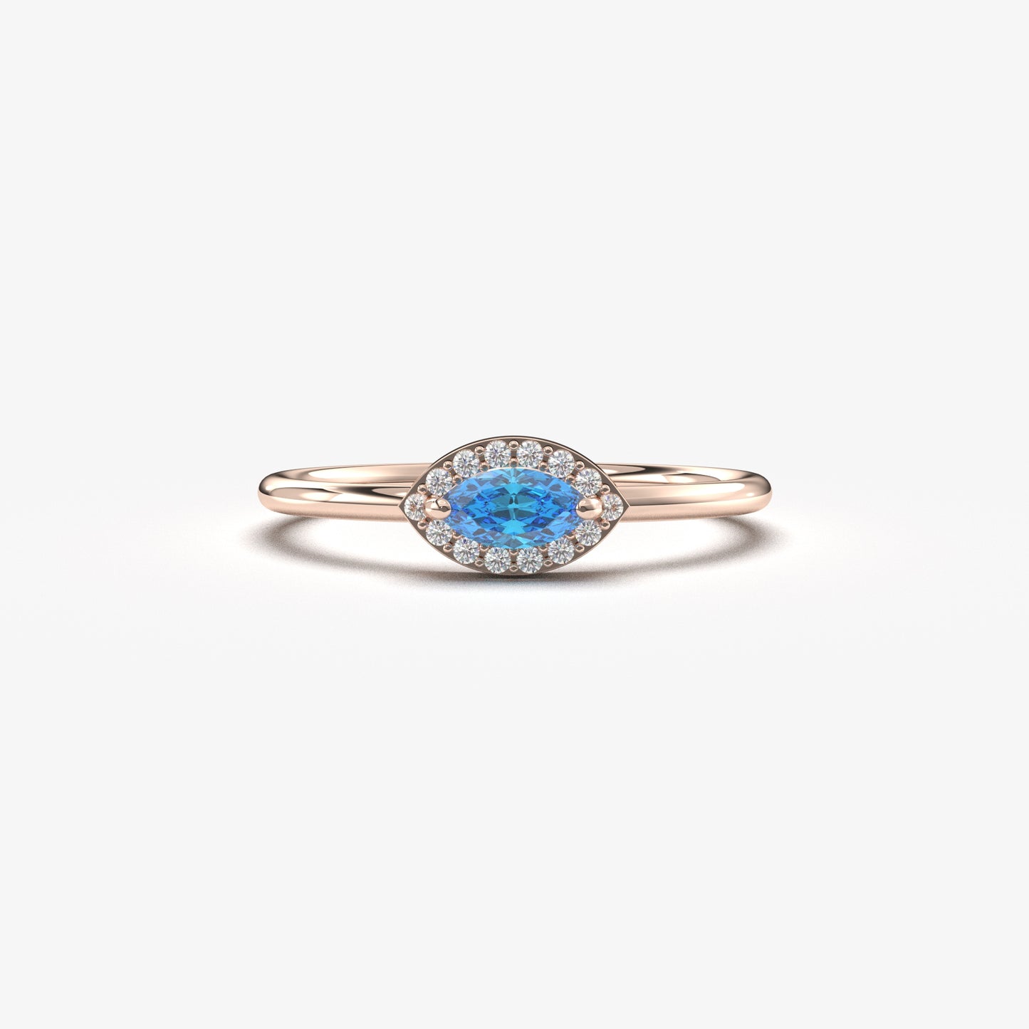 10K Gold Marquise Sky Blue and Diamond Ring - 8S100SKY
