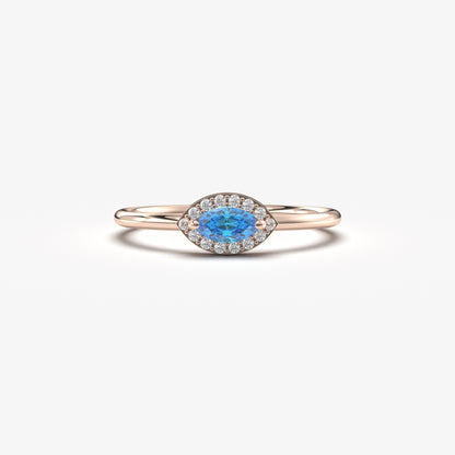 10K Gold Marquise Sky Blue and Diamond Ring - 8S100SKY