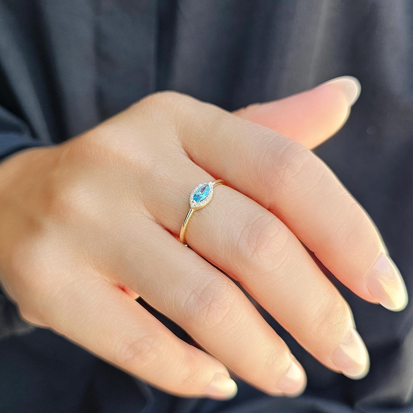 10K Gold Marquise Sky Blue and Diamond Ring - 8S100SKY