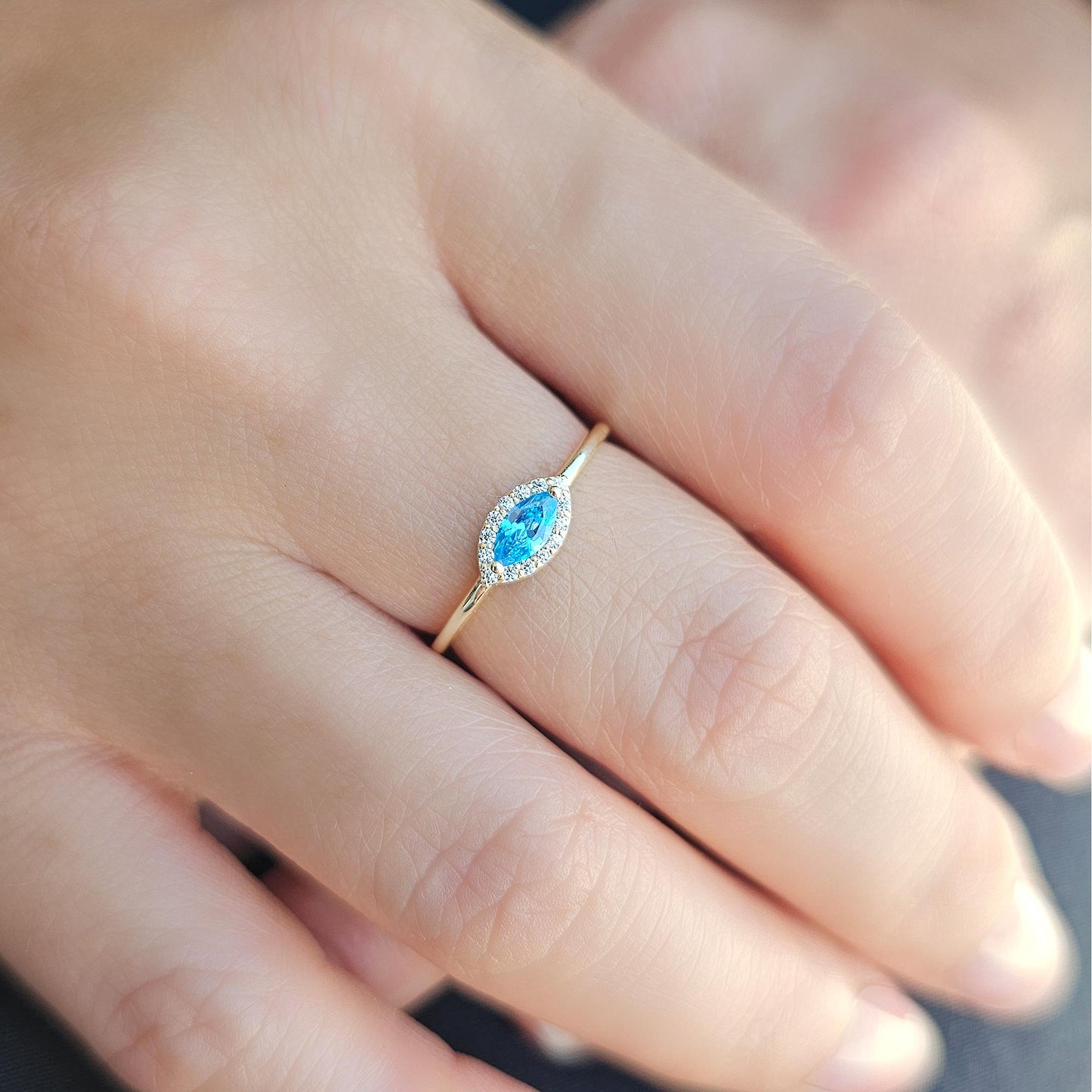 10K Gold Marquise Sky Blue and Diamond Ring - 8S100SKY
