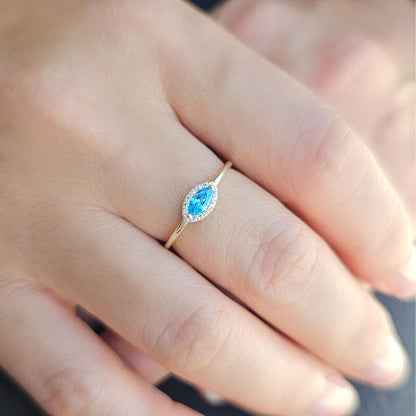 10K Gold Marquise Sky Blue and Diamond Ring - 8S100SKY
