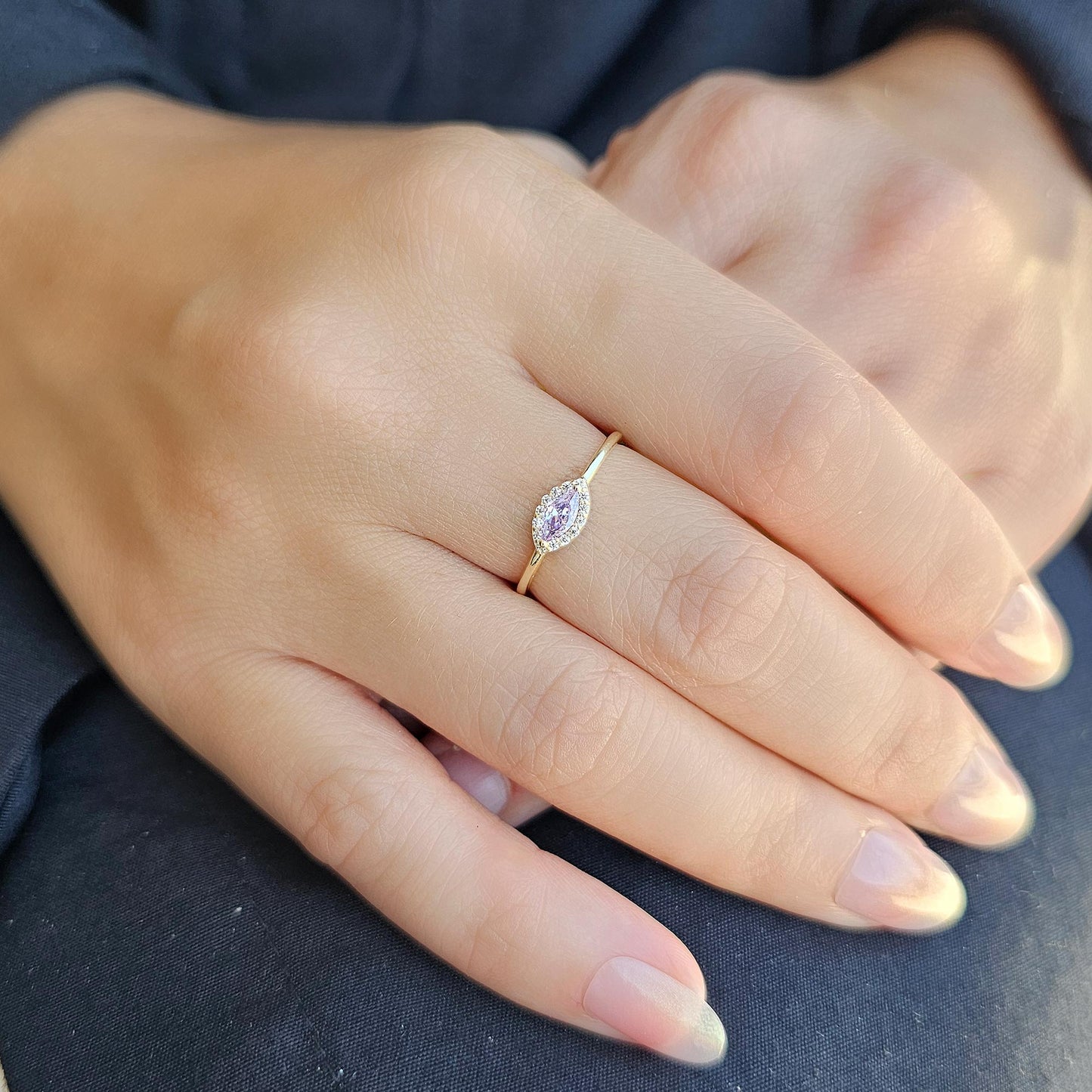 14K Gold Minimalist Marquise Lavender and Diamond Ring - 8S100LAV