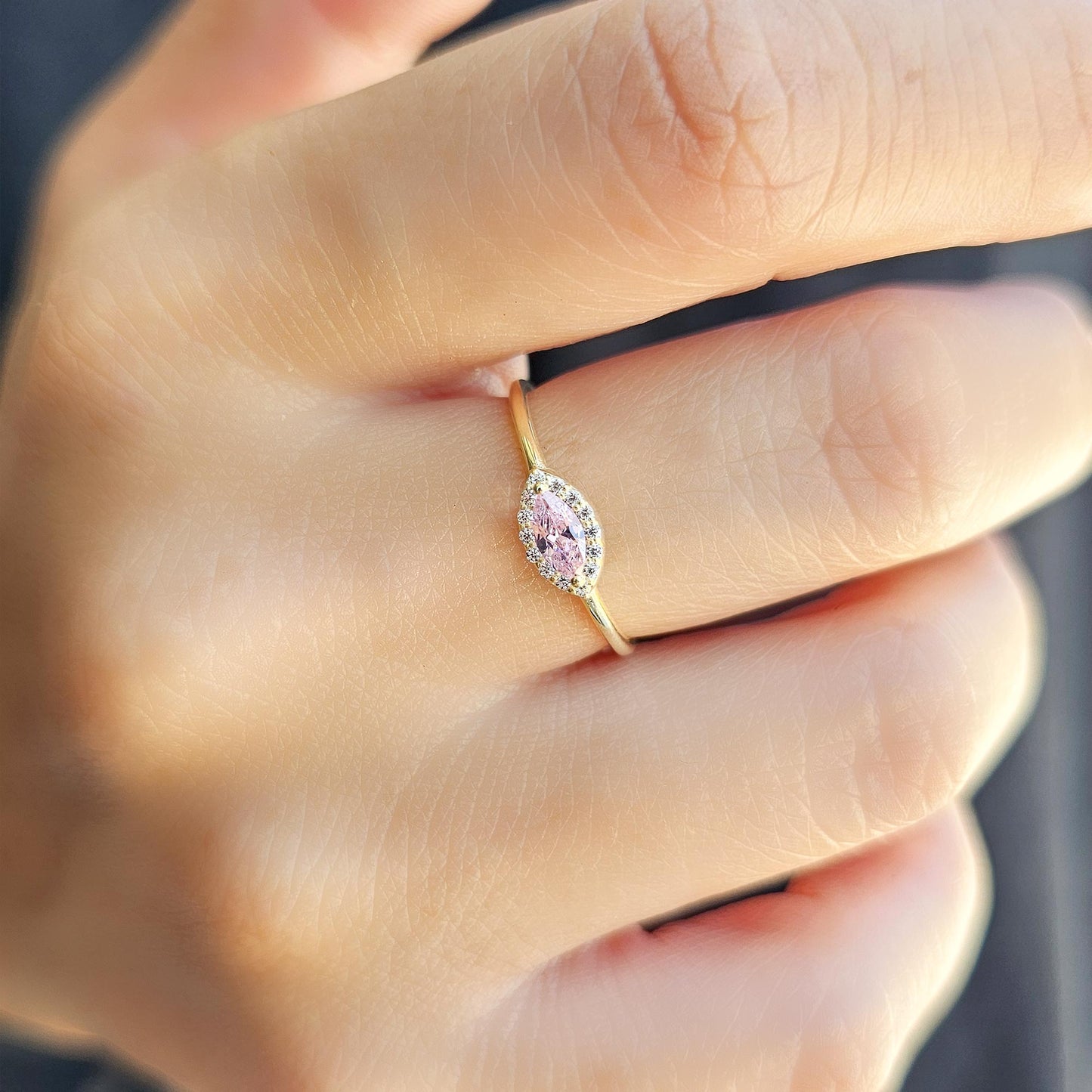 10K Gold Dainty Pink Marquise and Cz Ring - 8S100PNK