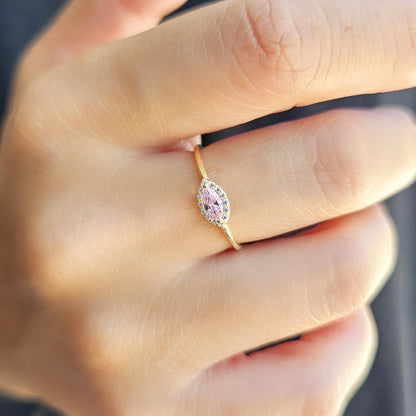 10K Gold Dainty Pink Marquise and Cz Ring - 8S100PNK