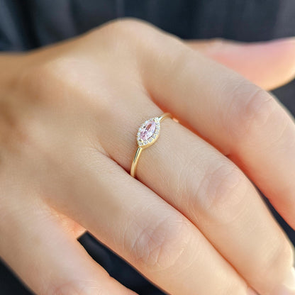 10K Gold Dainty Pink Marquise and Cz Ring - 8S100PNK