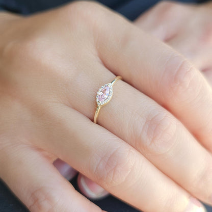 10K Gold Dainty Pink Marquise and Cz Ring - 8S100PNK